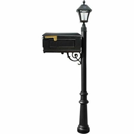 LEWISTON Mailbox Post System with Fluted Base & Bayview Solar Lamp & 3 Cast Plates Black LMC-800-SL-BL